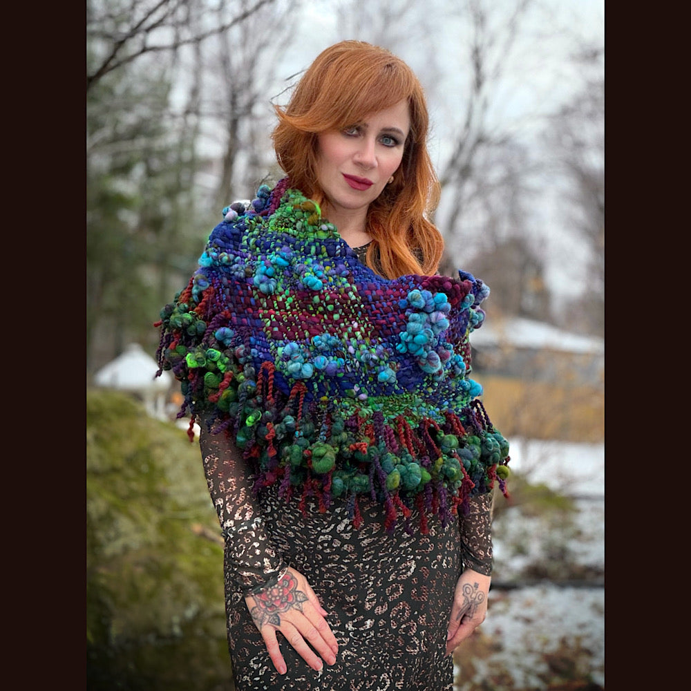 Handmade wool Woven Scarf 18”X 15.5”