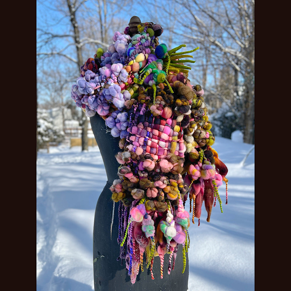 Velvet roses  woven art yarn Scarf 102” X 7 1/2”