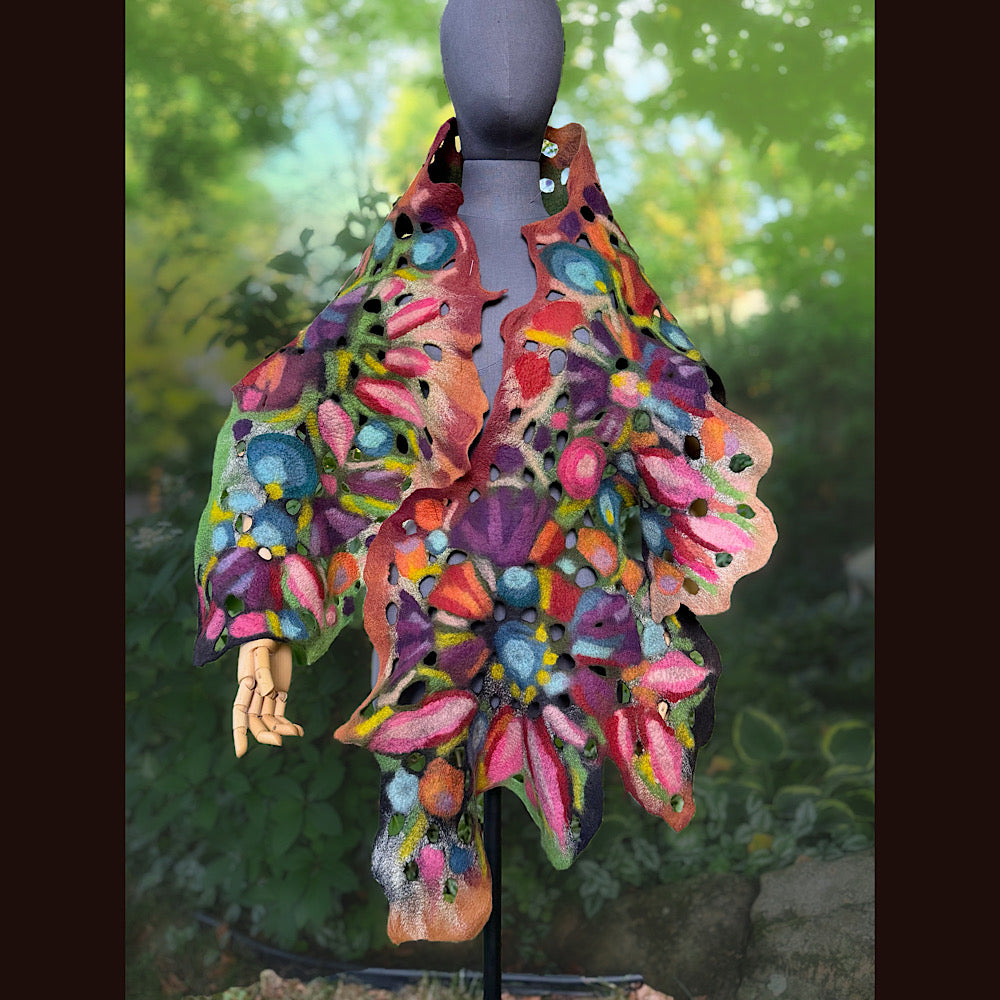 OOAK Handmade wool Felted Scarf 80” X 24”Original art work