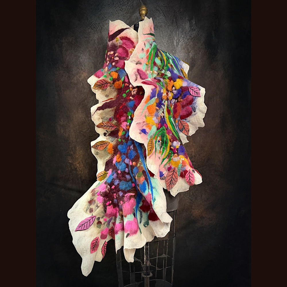 OOAK Handmade wool Felted Scarf 82” X 17”