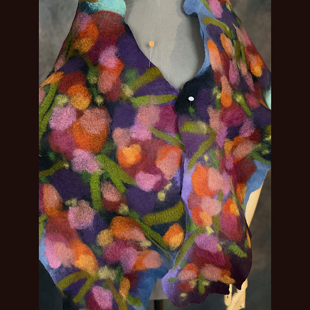 OOAK Handmade wool Felted Scarf 76” X 15” Original art work