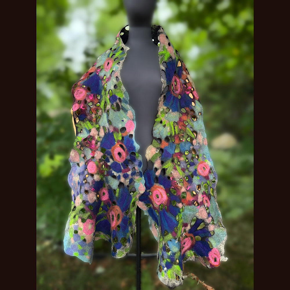 OOAK Handmade wool Felted Scarf 90” X 17”Original art work