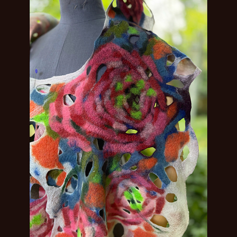 OOAK Handmade wool Felted Scarf 90” X 20” Original art work