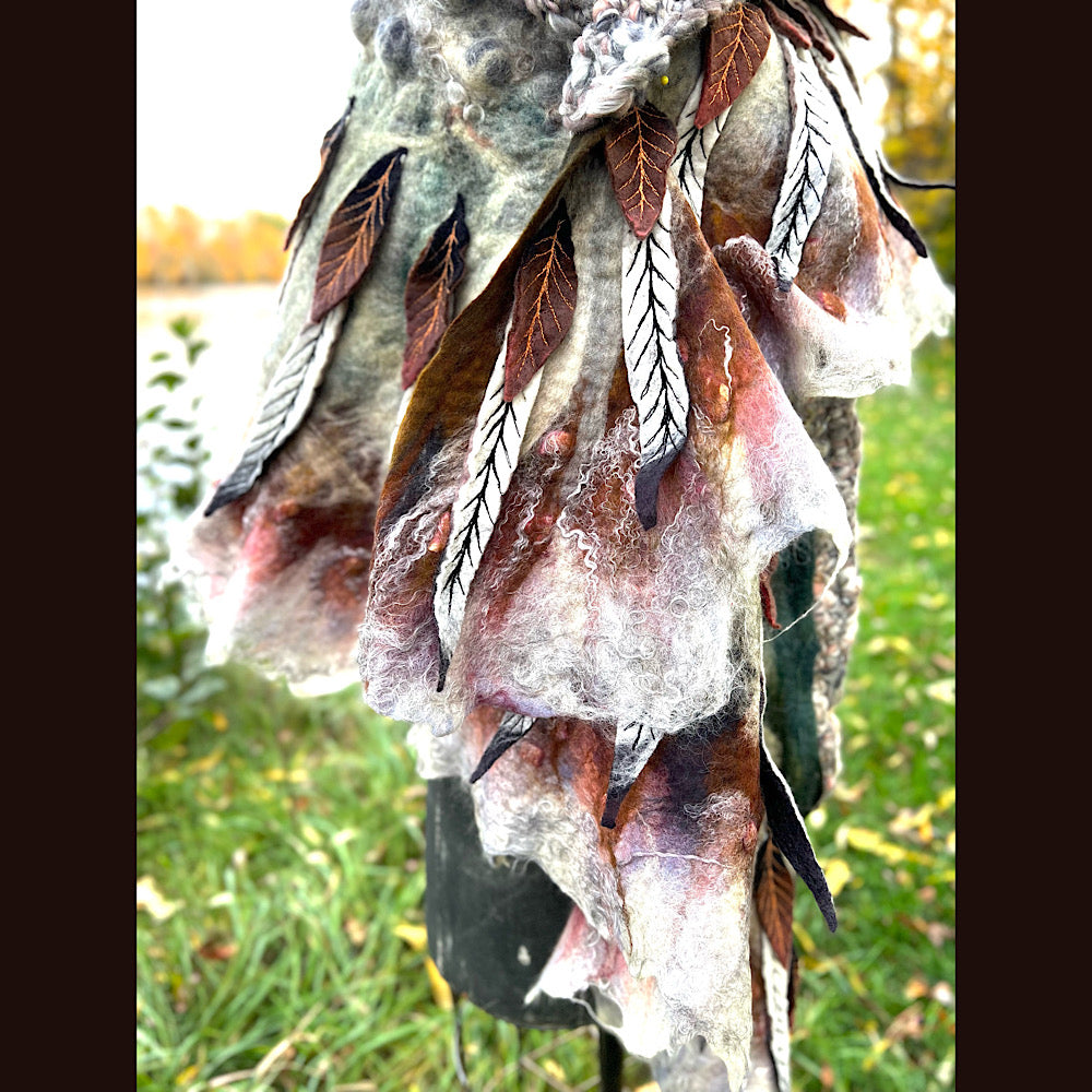The Owl  felted shawl 80” X 25”