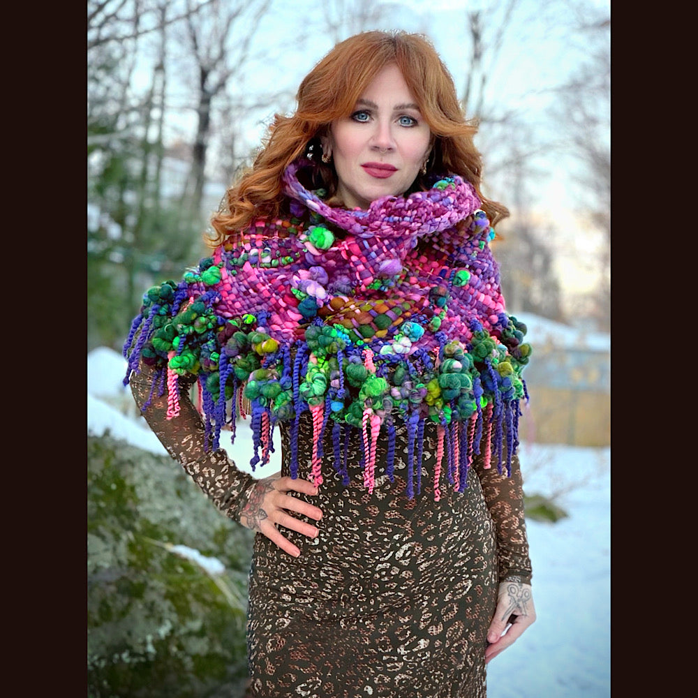 Handmade wool Woven Scarf shawlette 19” X 18”