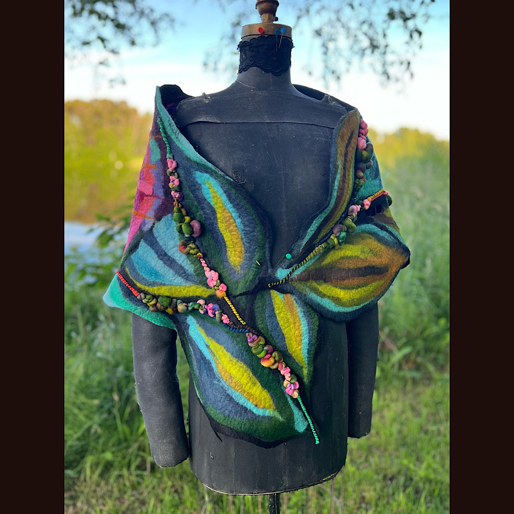 Roses Large Felted Shawl 60” X 21”