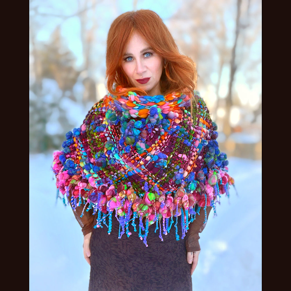 Handmade wool Woven Scarf shawlette 26”X  18” larger size