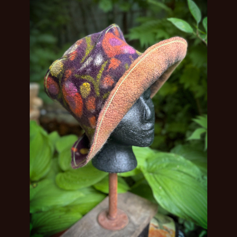OOAK Handmade wool Felted hat 23.5” medium