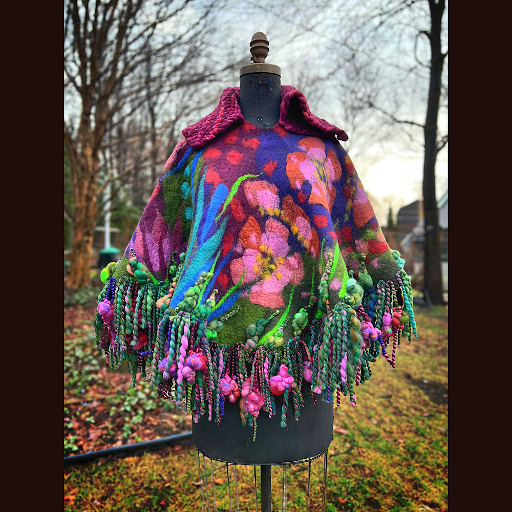 Felted cape with woven collar