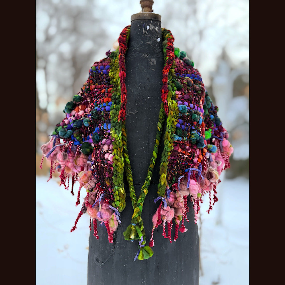 Handmade wool Woven Scarf shawlette 53” X 28”