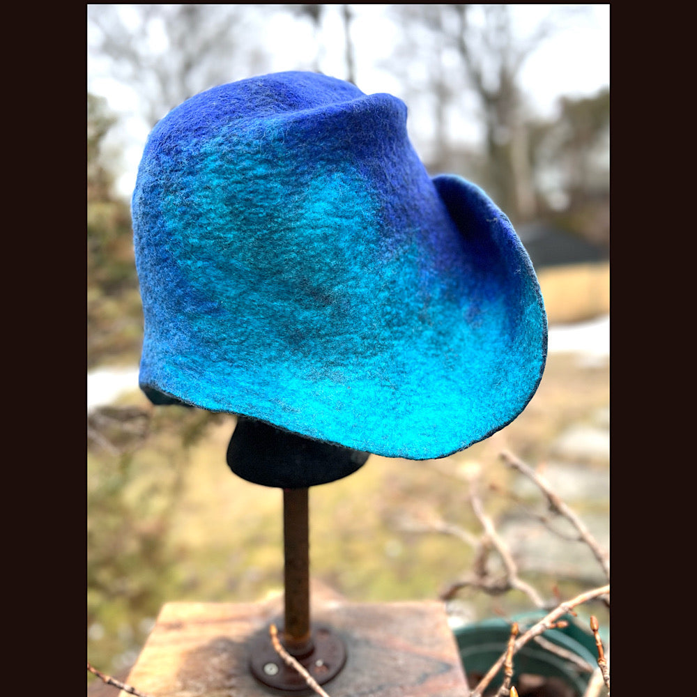 Felted cloche hat with flower 23” 1/2 medium