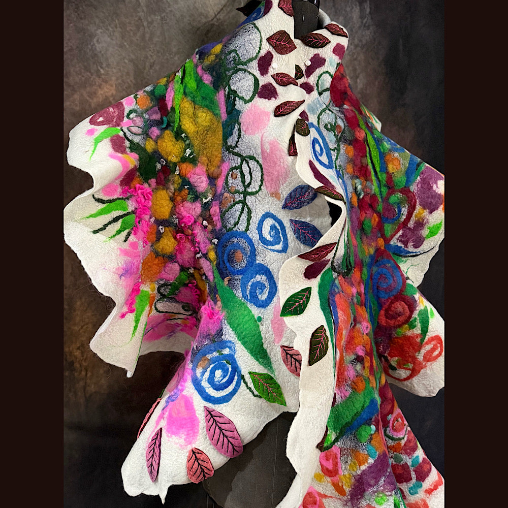 OOAK Handmade wool Felted Scarf 80” X 19”