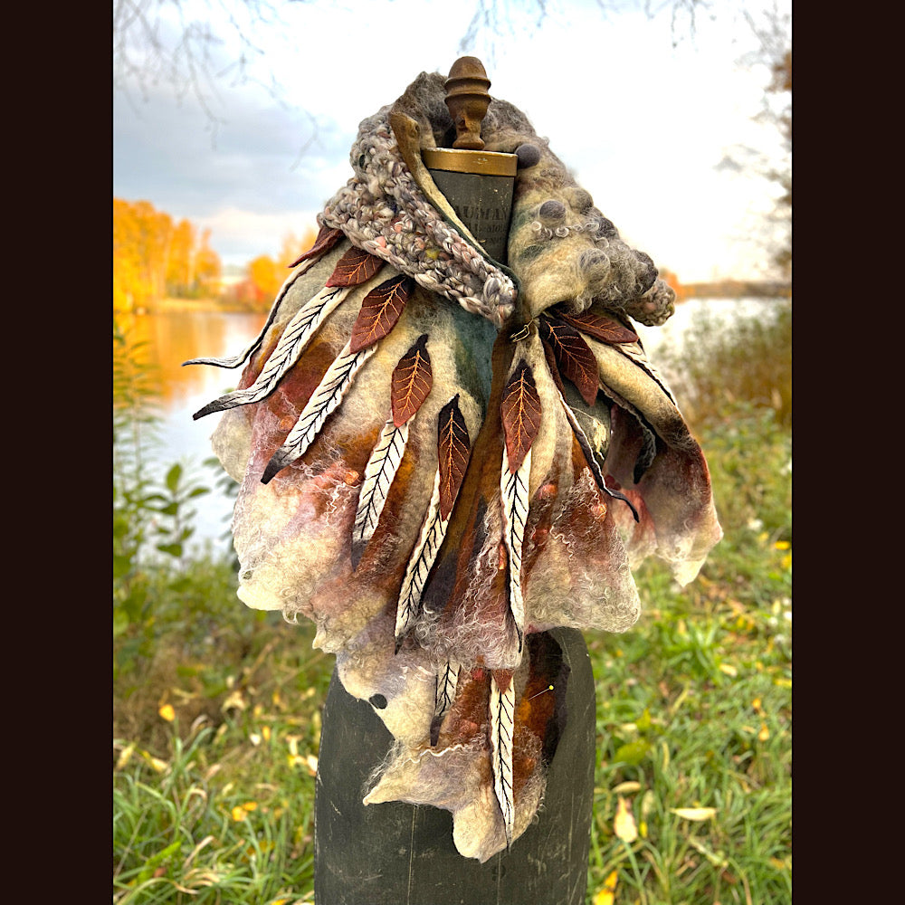 The Owl  felted shawl 80” X 25”