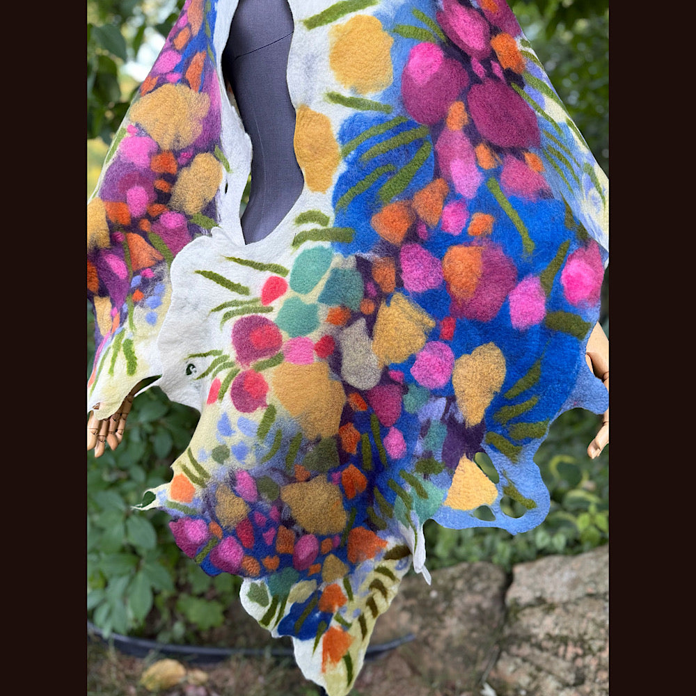 OOAK Handmade wool Felted Scarf 88” X 22” Original art work