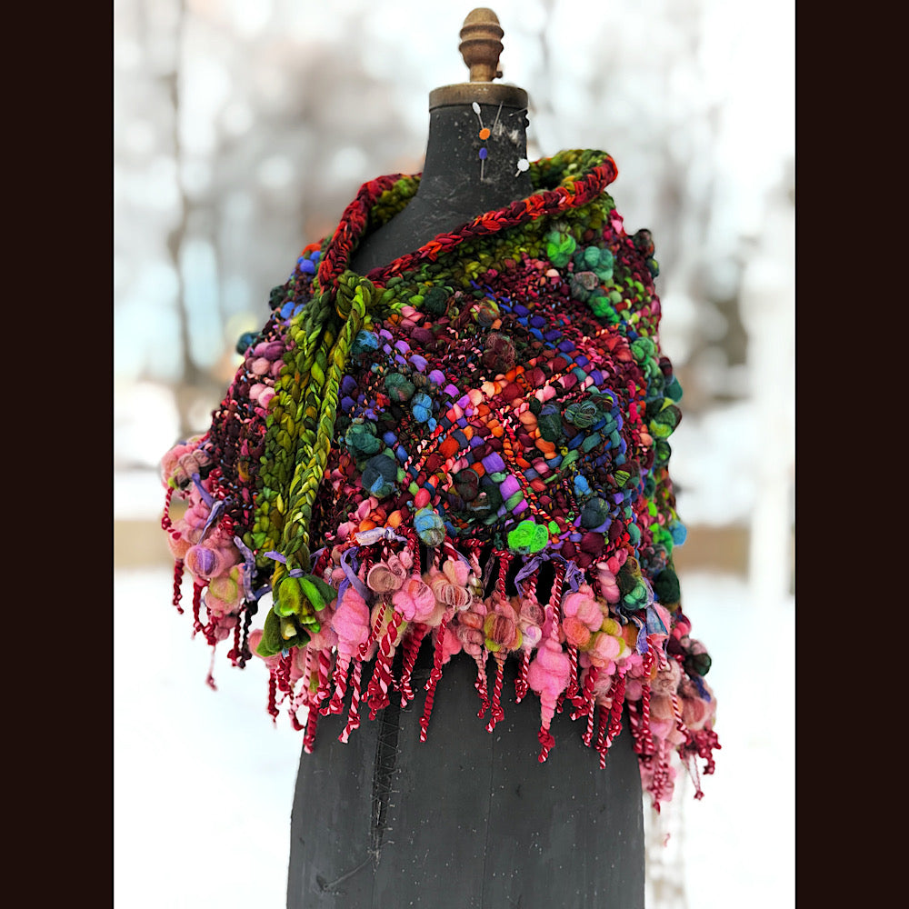 Handmade wool Woven Scarf shawlette 53” X 28”