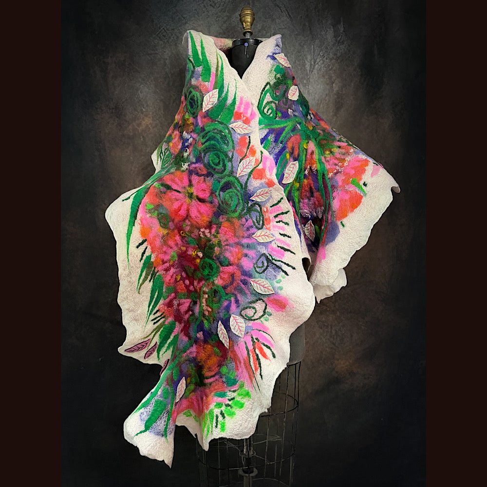 OOAK Handmade wool Felted Scarf 80” X 18”