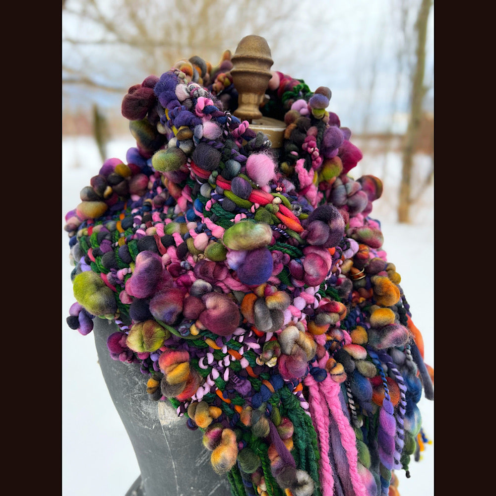 Woven scarf made of hand spun yarn 84” X 9”