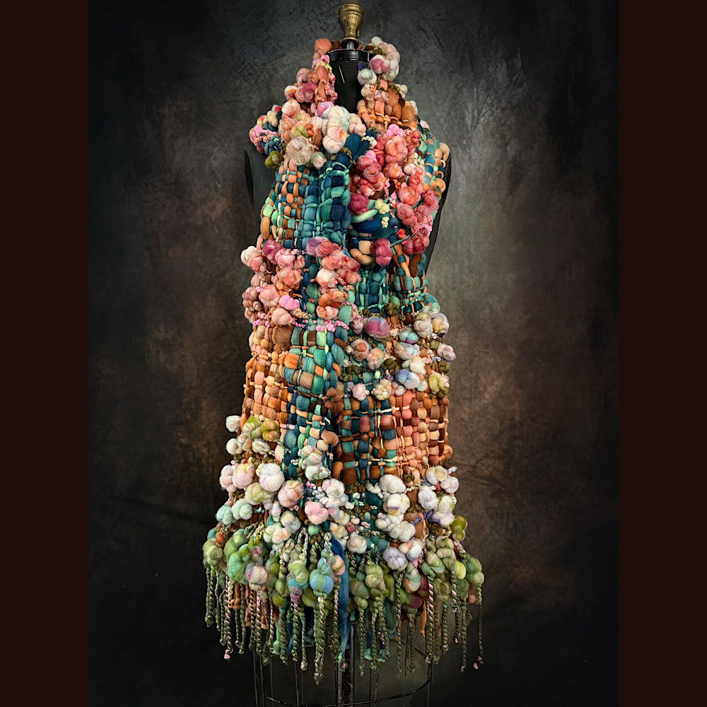 OOAK Handmade wool Woven Scarf 100” X 8”