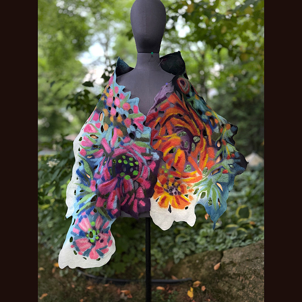 OOAK Handmade wool Felted Scarf 78” X 17” Original art work