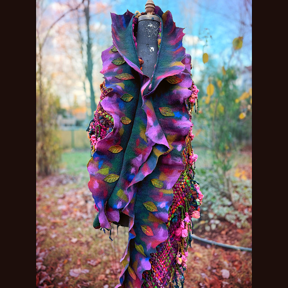 Handmade wool Felted Scarf 90” X 16”