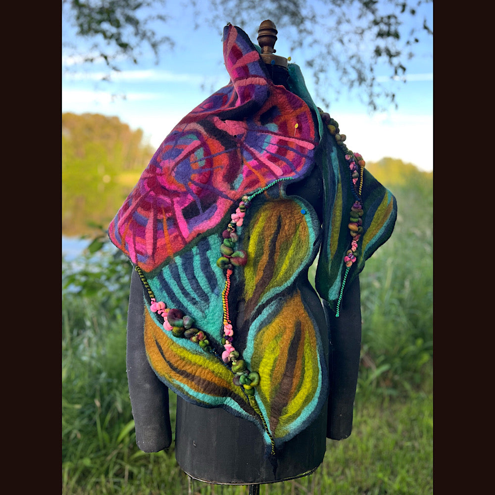 Roses Large Felted Shawl 60” X 21”