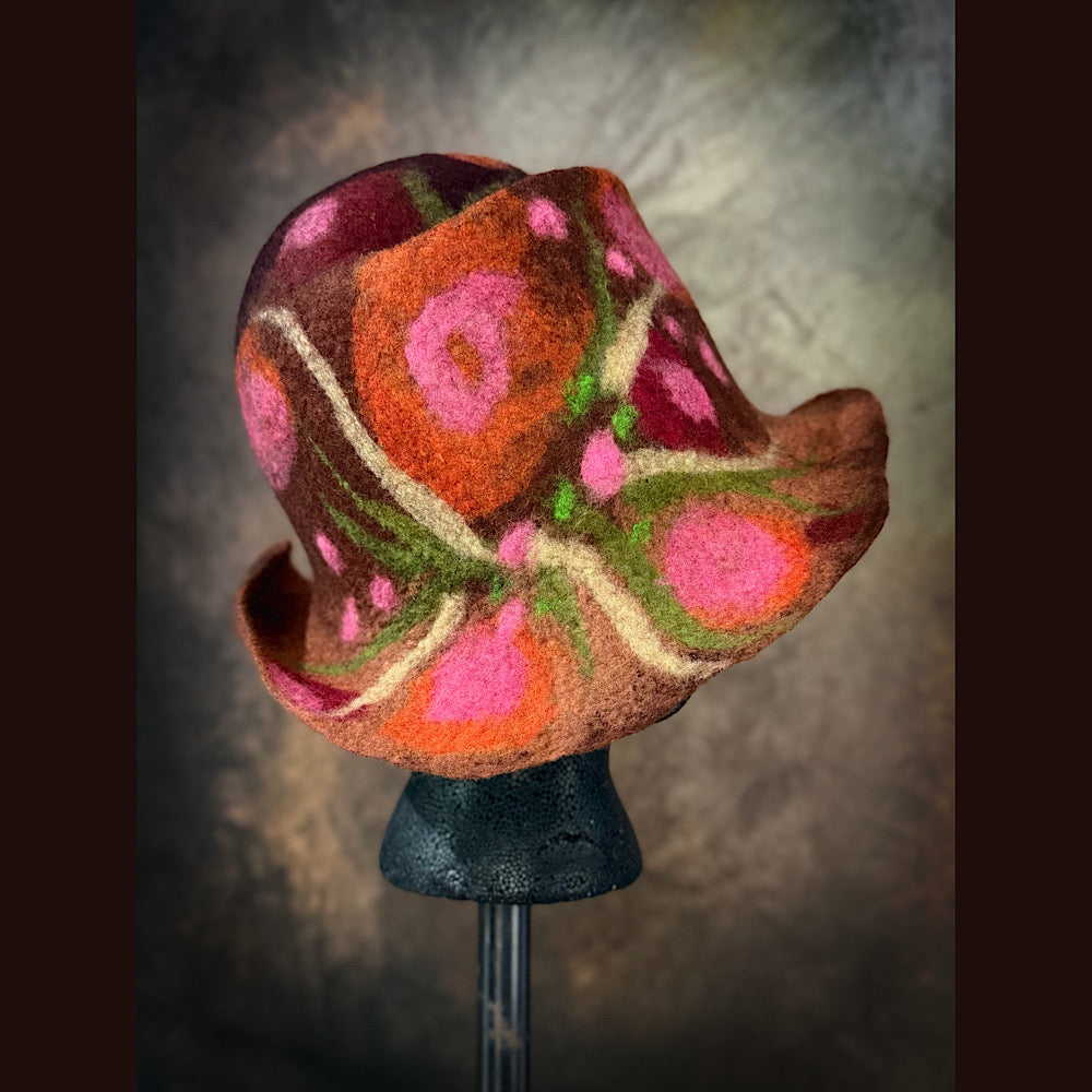 OOAK Handmade wool Felted hat 23.5” medium
