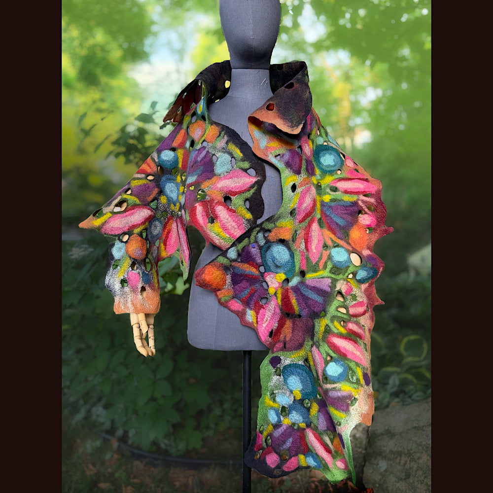 OOAK Handmade wool Felted Scarf 80” X 24”Original art work