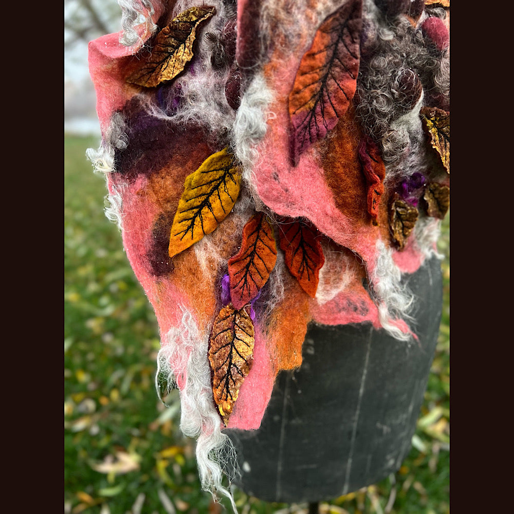 Autumn roses felted scarf 56” X 18