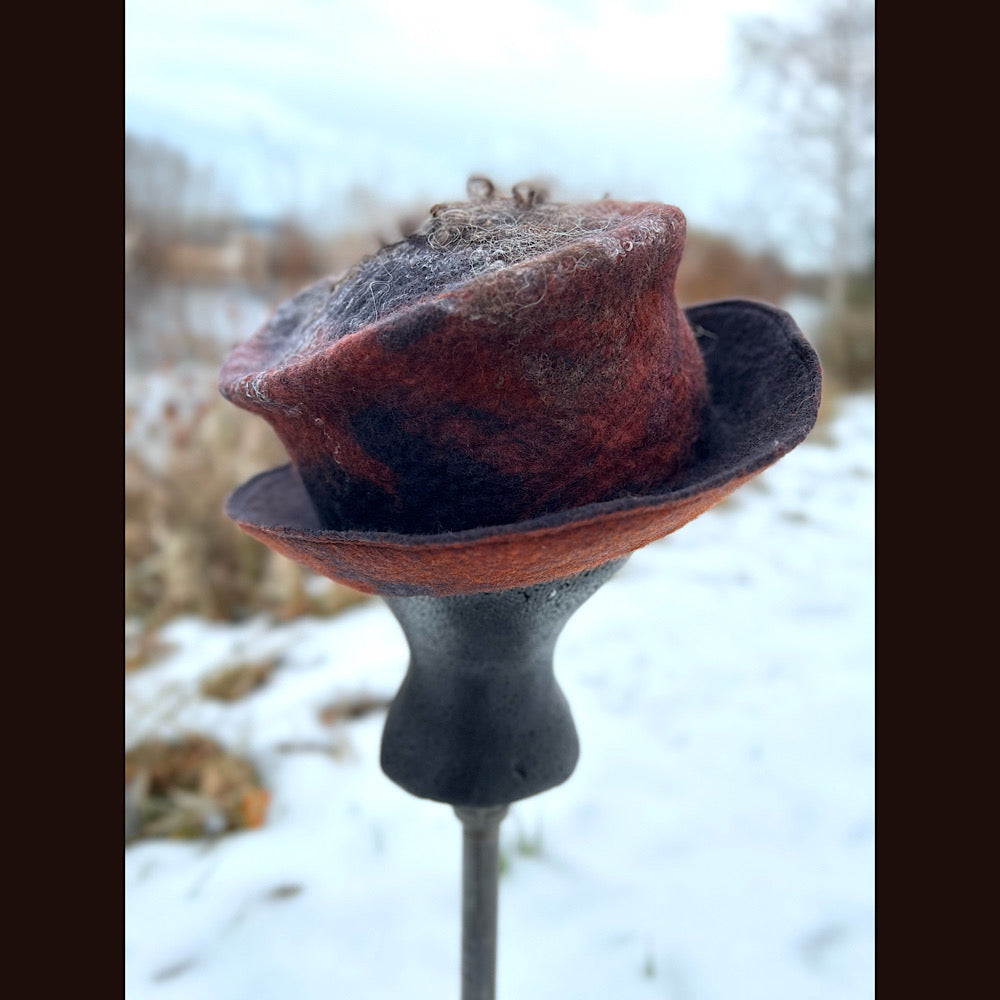 Felted top hat with rose 23” medium