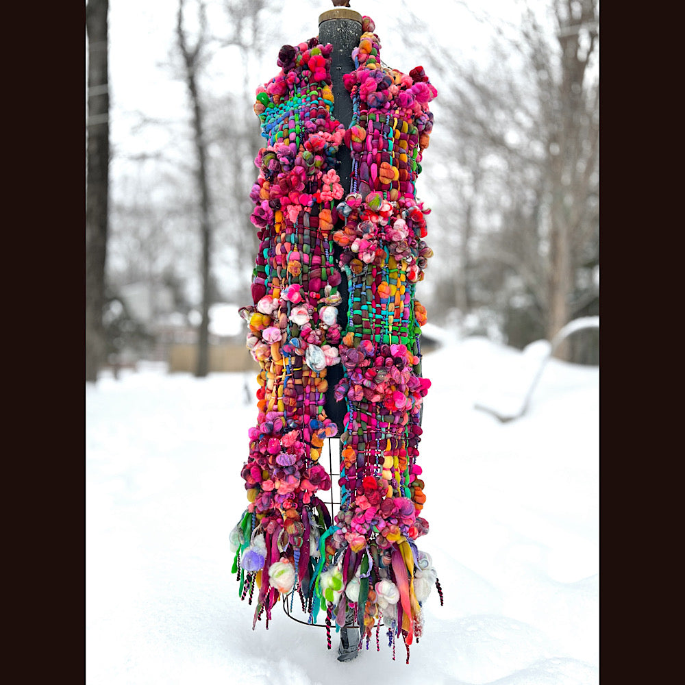 Winter rose Woven art yarn Scarf 104” X 8”