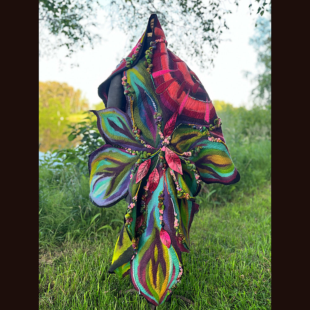 Wild Roses Large Felted Shawl 75” X 38”