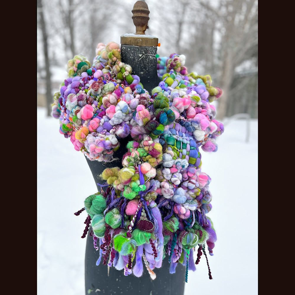 Winter rose Woven art yarn Scarf 100” X 7-8”