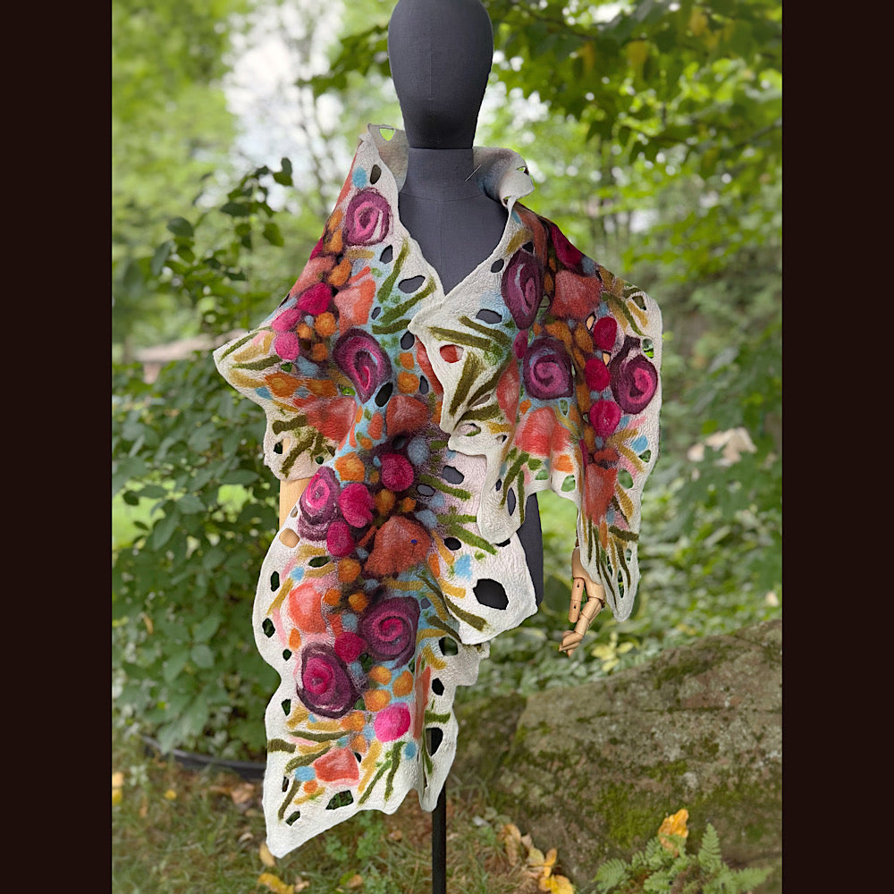 OOAK Handmade wool Felted Scarf 82” X 19” Original art work