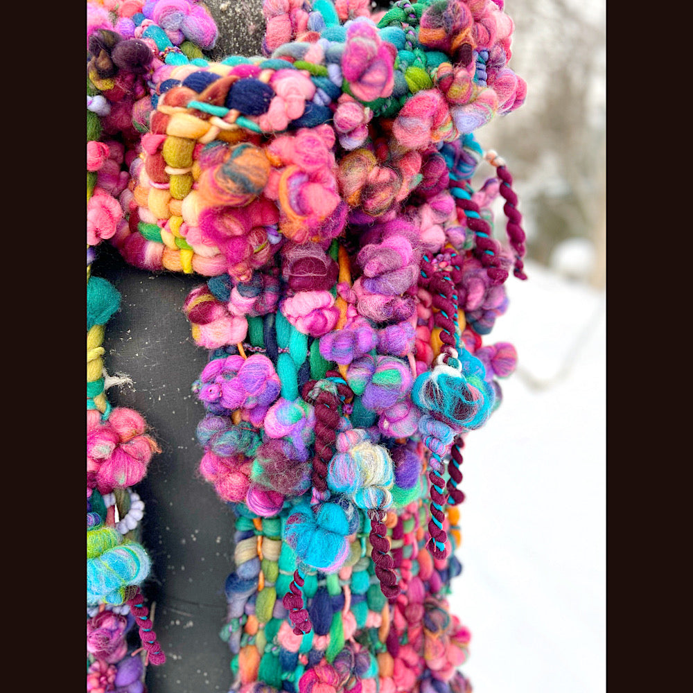 Winter rose Woven art yarn Scarf 102” X 8”