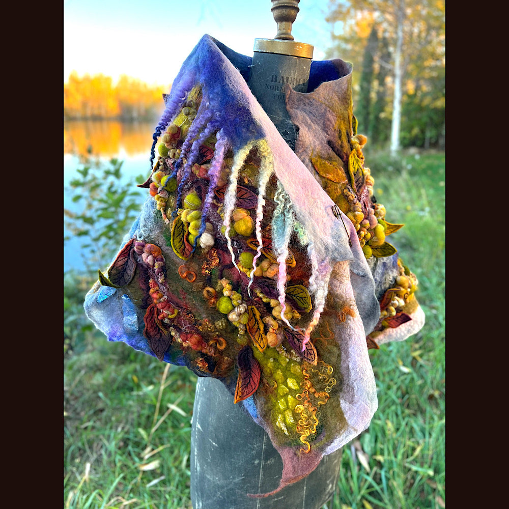 Chicoutimi river felted shawl 59” X 22”