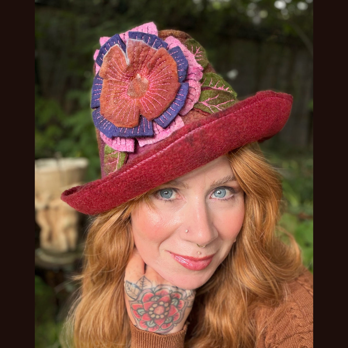OOAK Handmade wool Felted hat 23.5” medium
