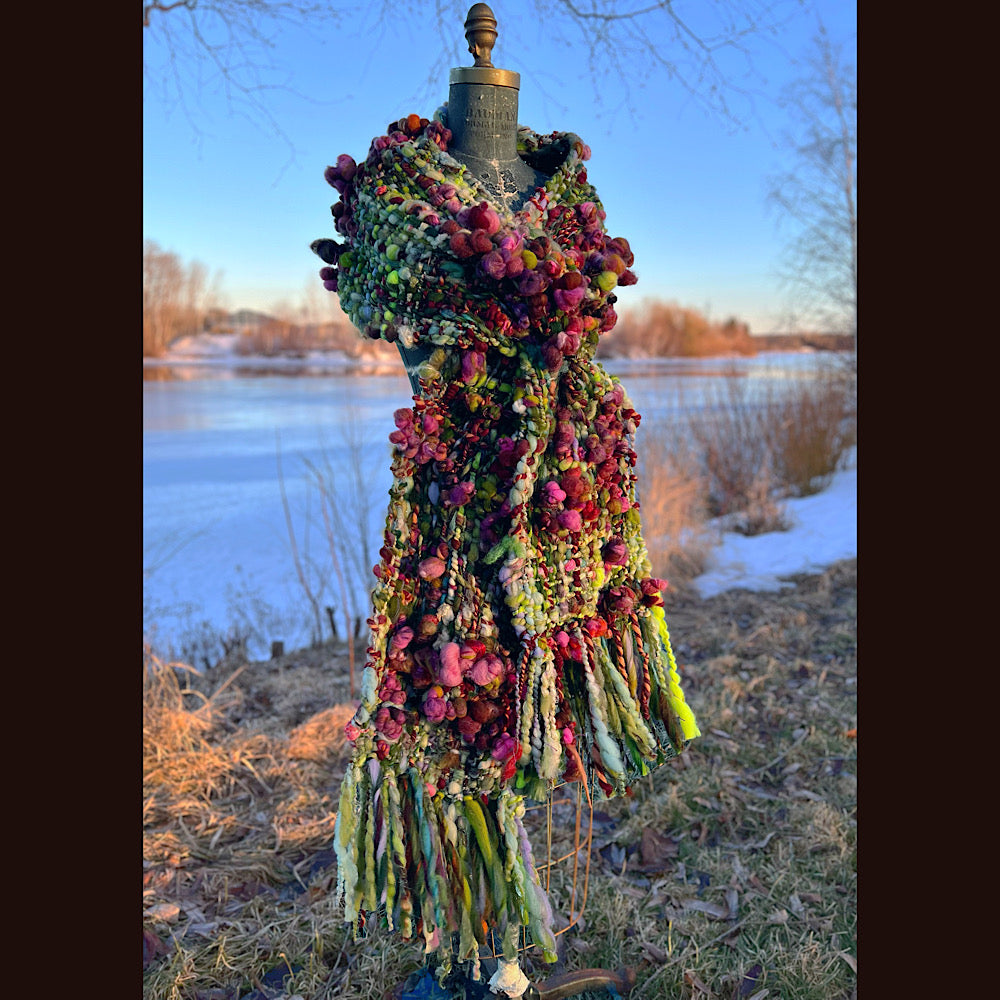 Woven scarf made of hand spun yarn 94” X 11”