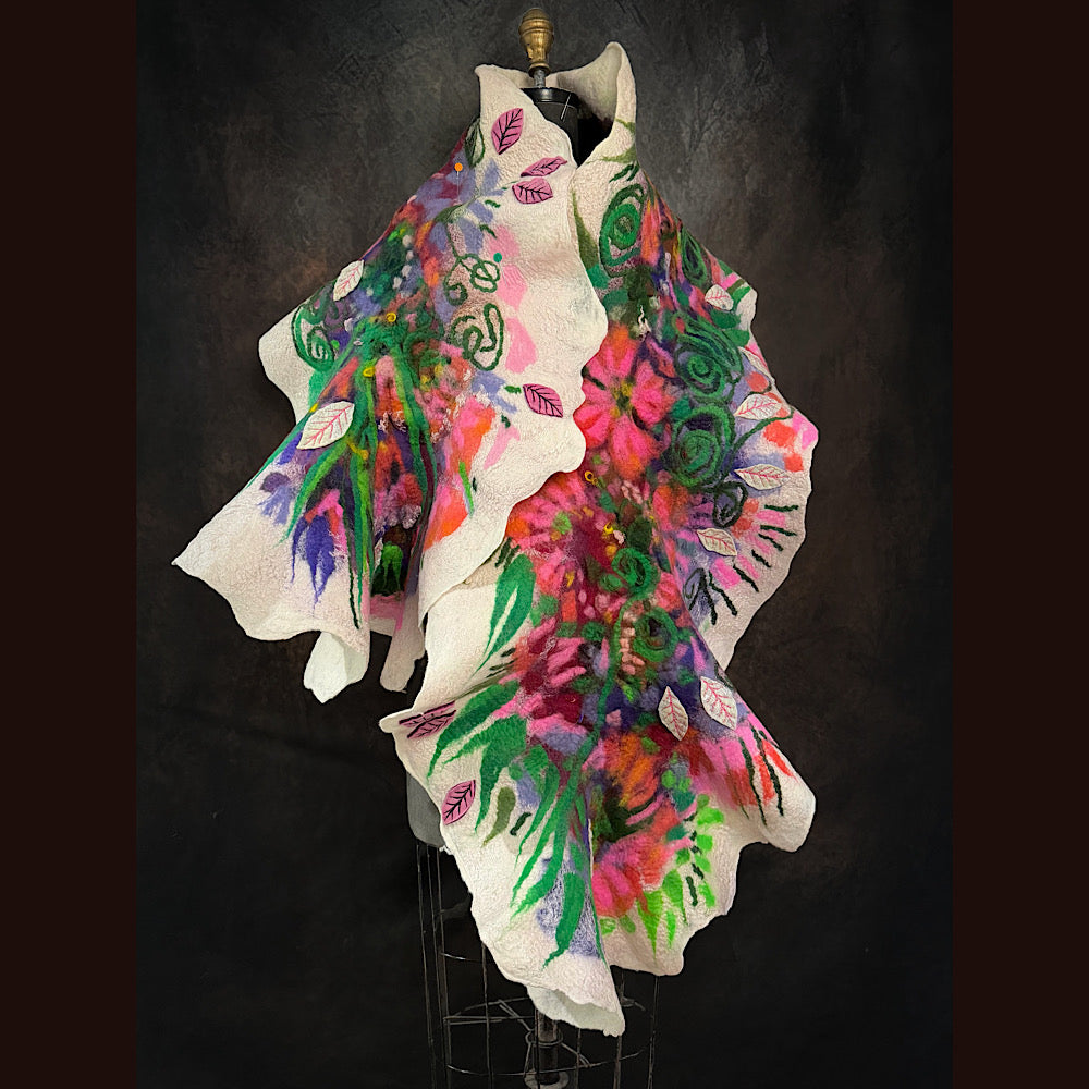 OOAK Handmade wool Felted Scarf 80” X 18”