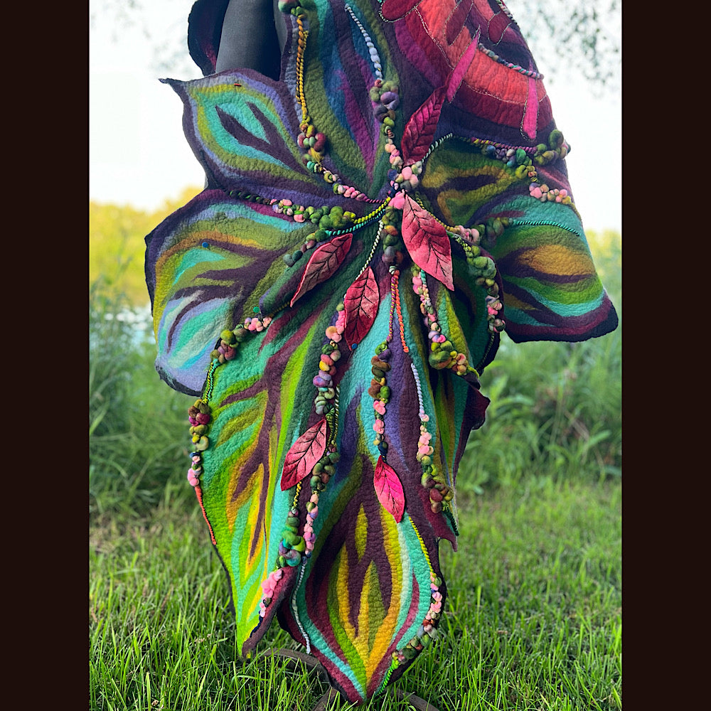 Wild Roses Large Felted Shawl 75” X 38”