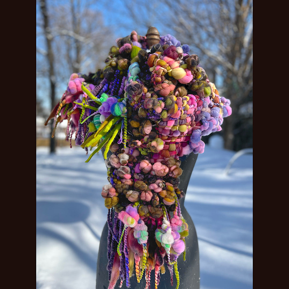 Velvet roses  woven art yarn Scarf 102” X 7 1/2”