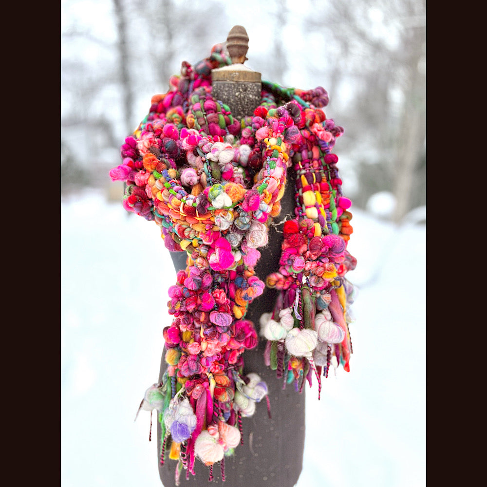 Winter rose Woven art yarn Scarf 104” X 8”