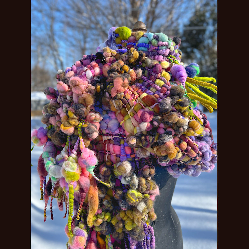 Velvet roses  woven art yarn Scarf 102” X 7 1/2”