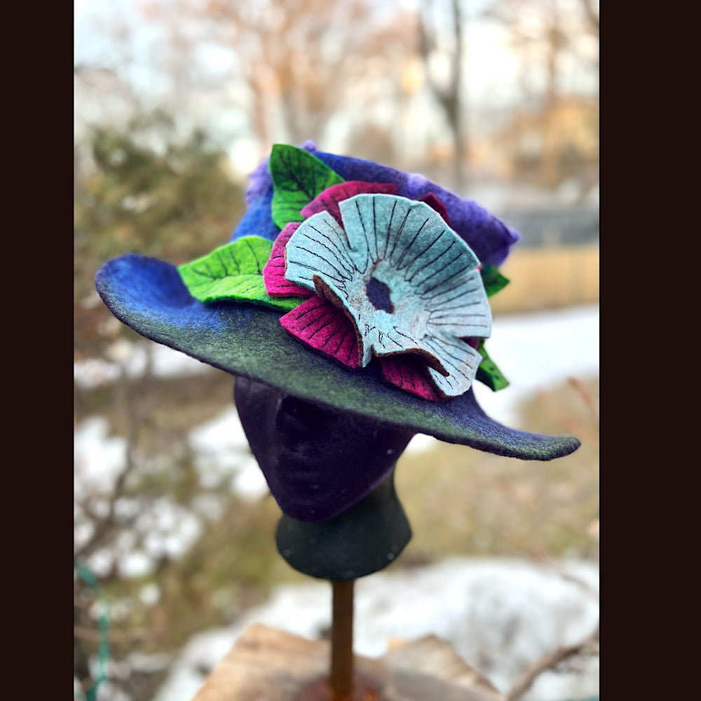 Felted top hat with flowers 23” 1/2 medium