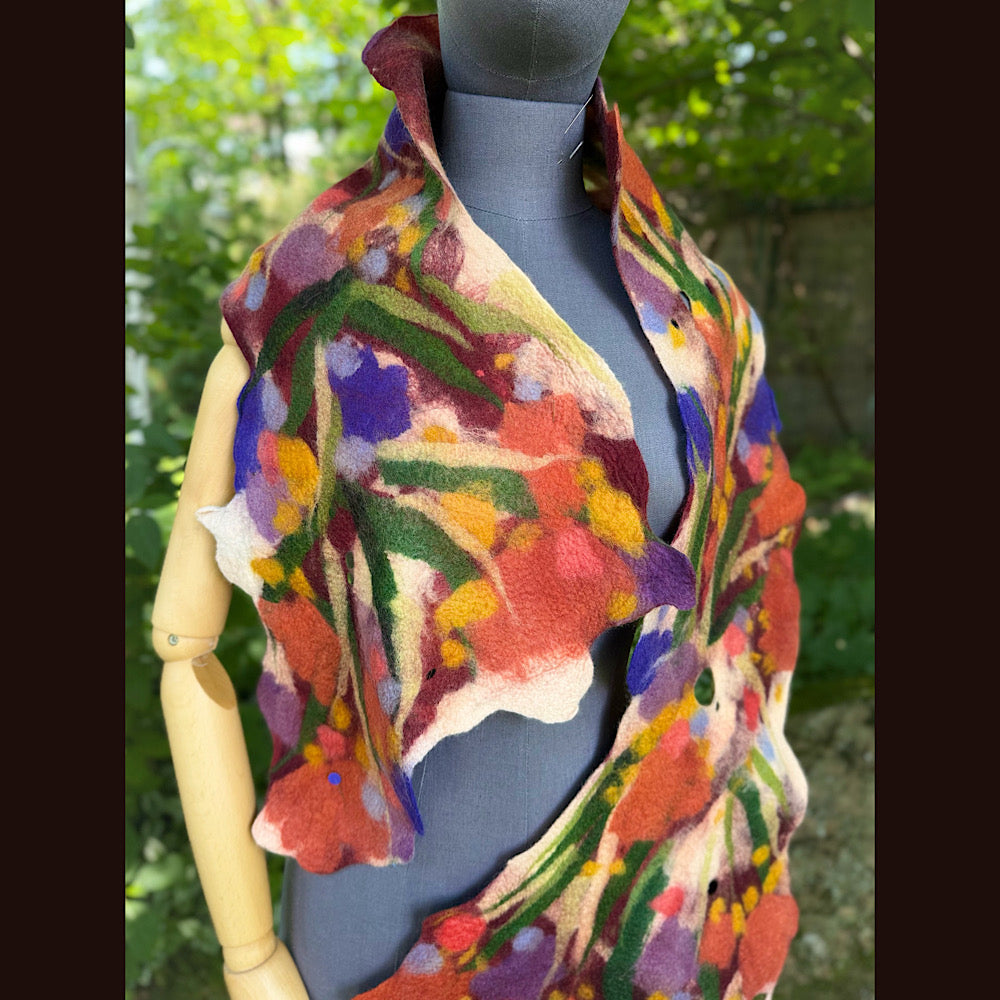 OOAK Handmade wool Felted Scarf 76” X 14” Original art work