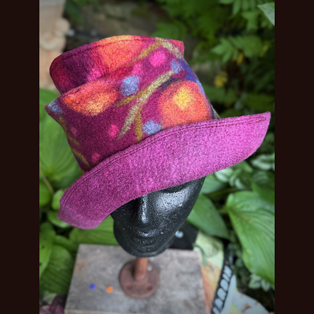 OOAK Handmade wool Felted hat 23.5” medium