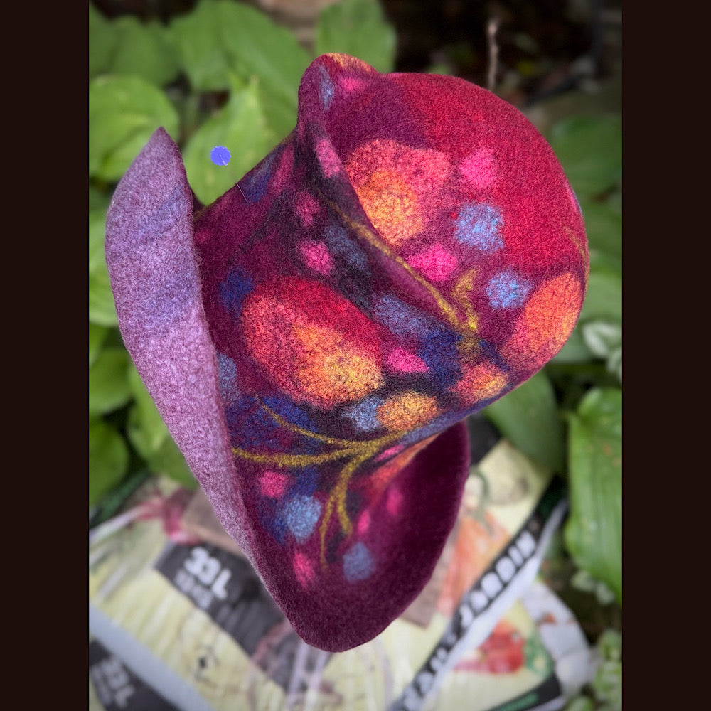 OOAK Handmade wool Felted hat 23.5” medium