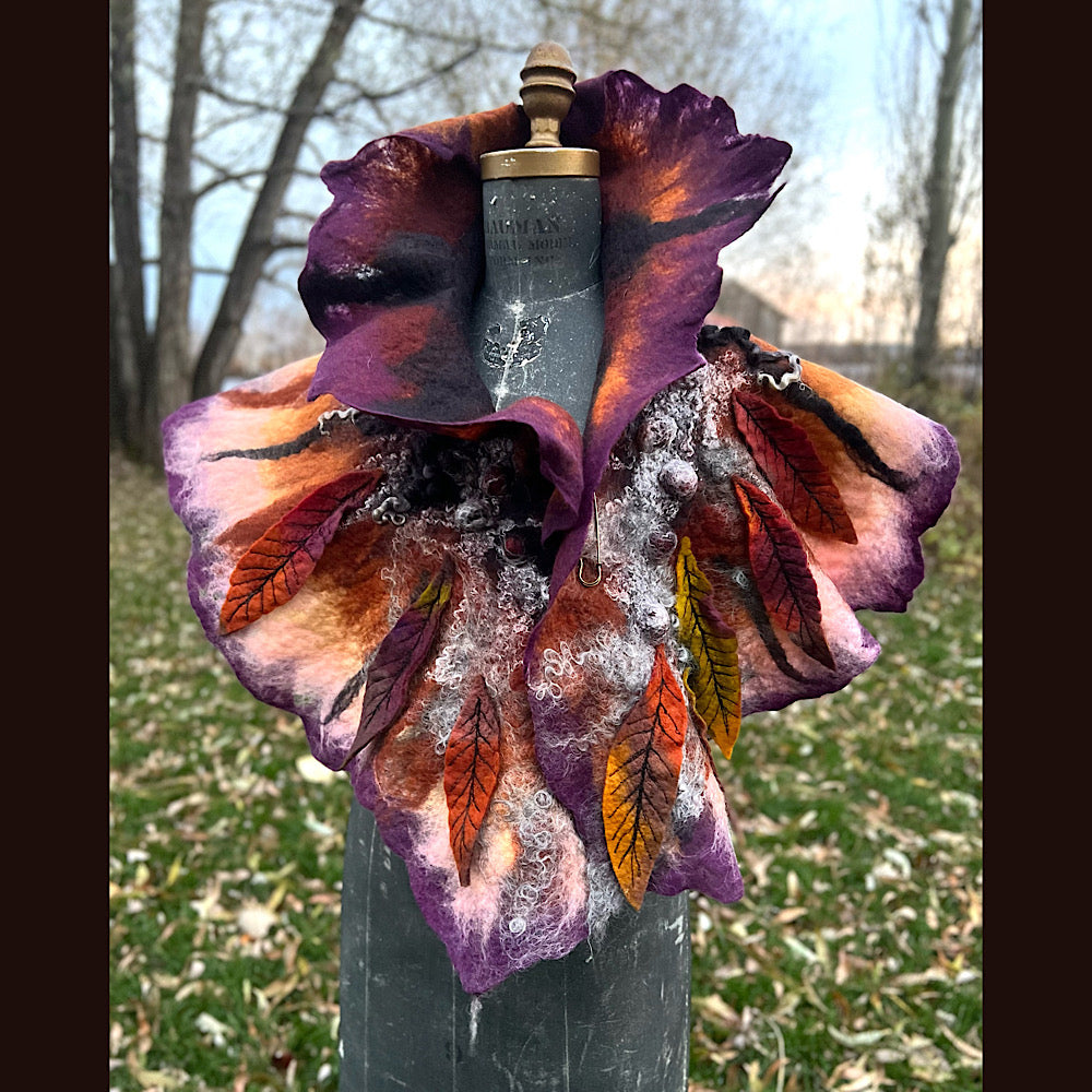 Autumn butterfly felted scarf 50” X 18”