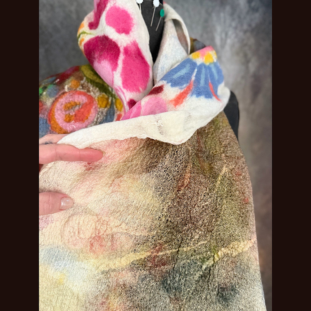 OOAK Handmade wool Felted Scarf 80” X 17” Original art work