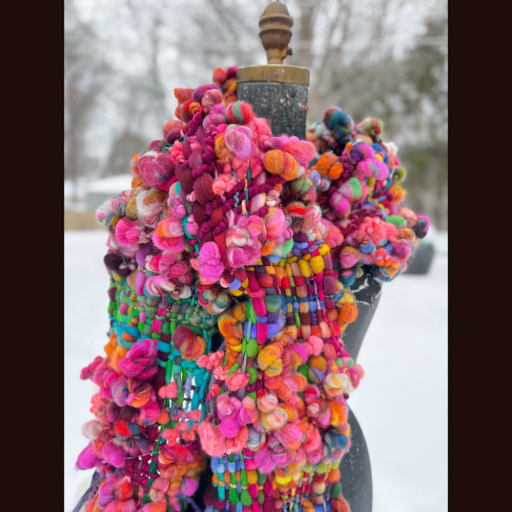 Winter rose Woven art yarn Scarf 104” X 8”