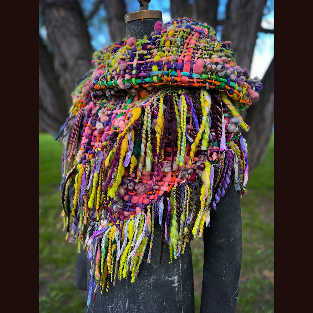 Rainbow warrior Woven shawl 82” X 36” 1 pound